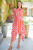 Candy Red Striped Maternity & Nursing Assymetrical Dress momzjoy.com