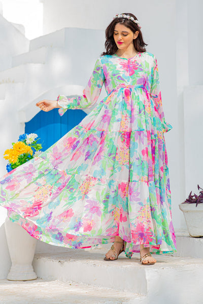 Calm Blossom Maternity & Nursing Layer Dress MOMZJOY.COM