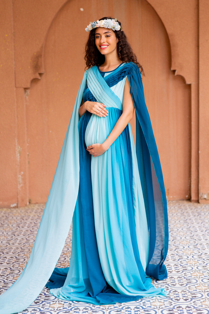 Victoria Blue Monochromatic Maternity Trail Photoshoot Gown momzjoy.com