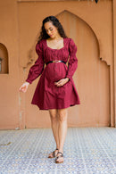 Classy Red Berry Maternity & Nursing Knee Dress (100% Cotton) momzjoy.com