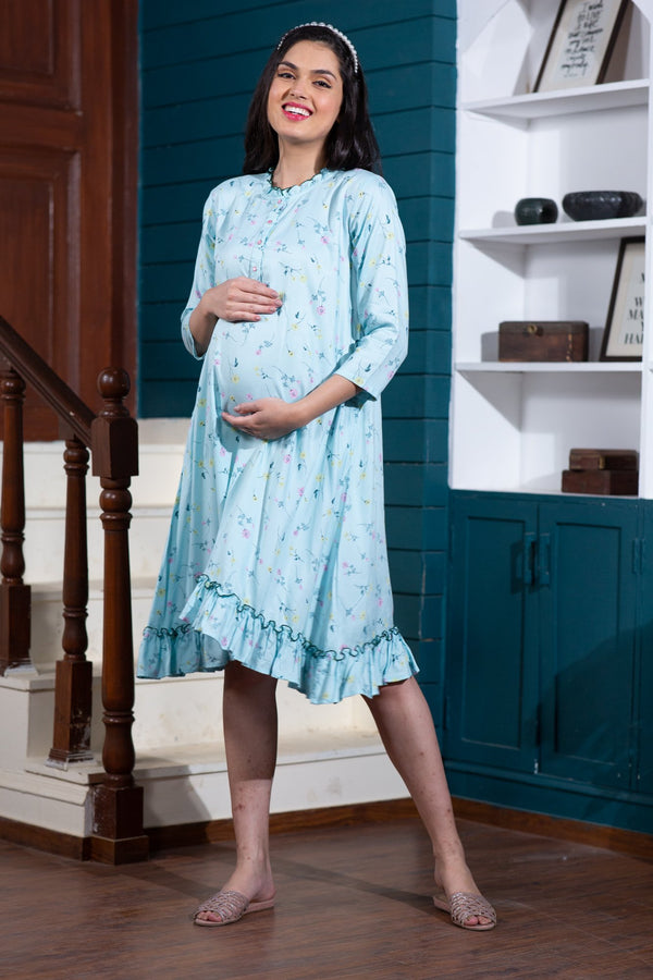 Angelic Mint Maternity & Nursing Night Dress + Matching Swaddle Set Of 2 momzjoy.com