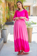 Pink Ombre Maternity Knot Dress MOMZJOY.COM