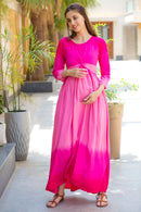 Pink Ombre Maternity Knot Dress MOMZJOY.COM