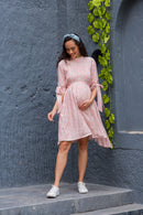 Lovely Salmon Fresh Blossom Side Ties Maternity Dress MOMZJOY.COM