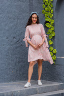 Lovely Salmon Fresh Blossom Side Ties Maternity Dress MOMZJOY.COM