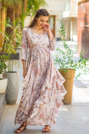 Pristine Peach Maternity & Nursing Flow Dress momzjoy.com