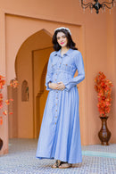 Cotton Denim Front Button Maternity & Nursing Maxi Dress MOMZJOY.COM