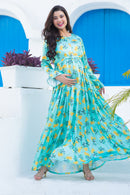 Serene Mint Multilayer Frill Single Concealed Zip Maternity & Nursing Dress MOMZJOY.COM
