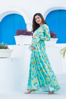 Serene Mint Multilayer Frill Single Concealed Zip Maternity & Nursing Dress MOMZJOY.COM