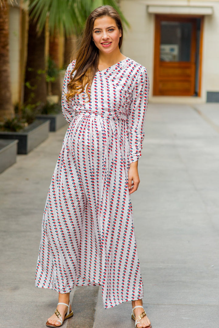 White Patterned Maternity & Nursing Wrap Dress - MOMZJOY.COM