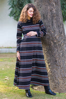 Premium Striped Stretchable Maternity Dress MOMZJOY.COM