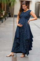 Luxe Navy Gold Speckle Embellished Maternity Flow Dress momzjoy.com