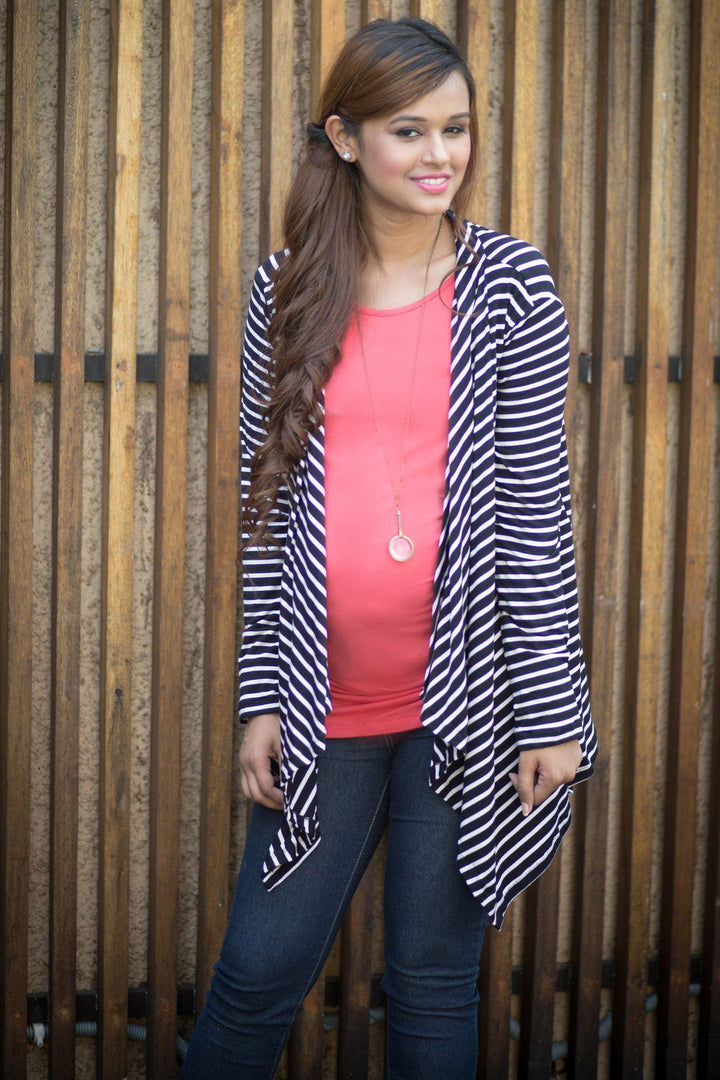 Nautical Striped Cascading Maternity Cover Up - MOMZJOY.COM