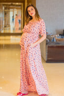 Comfy Salmon Maternity & Nursing Night Dress momzjoy.com