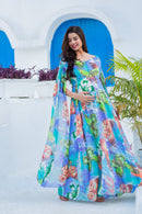 Aquamarine Blue Butterflying Sleeves Maternity & Nursing Dress momzjoy.com