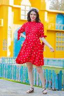 Cute Red Polka Side Ties Maternity & Nursing Dress MOMZJOY.COM
