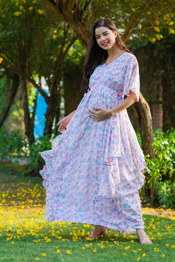 The Kaftan Company Women Peach Striped Linen Maternity Midi Dress -  Absolutely Desi