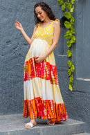 Serene Yellow Tie & Dye Flowy Maternity & Nursing Dress momzjoy.com