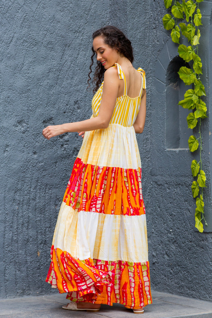 Serene Yellow Tie & Dye Flowy Maternity & Nursing Dress momzjoy.com