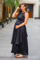 Luxe Noir Ruching Maternity Flow Dress momzjoy.com