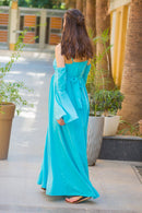 Luxury Sky Blue Cold Shoulder Maternity Gown momzjoy.com