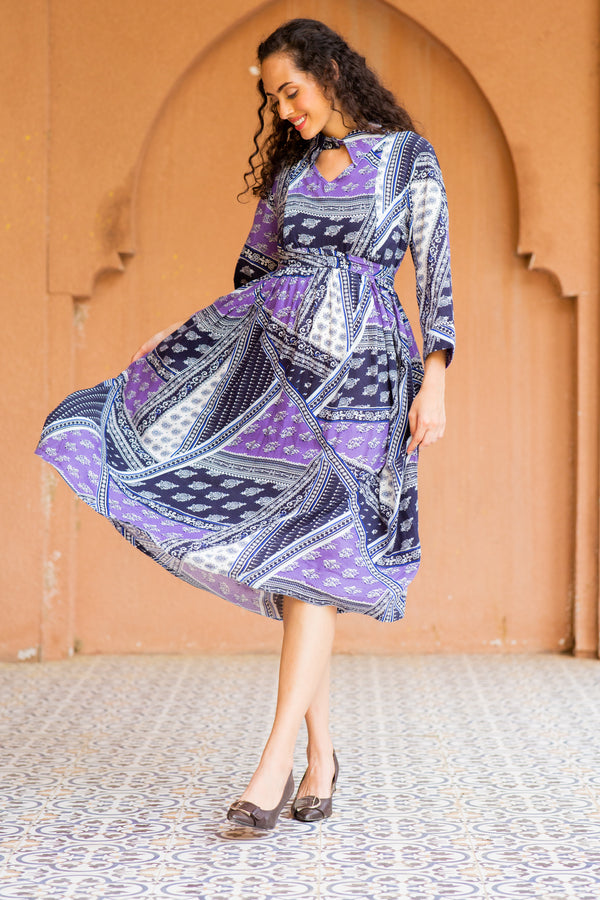 Serene Plum Abstract Maternity & Nursing Dress momzjoy.com