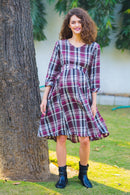 Mulberry Plaid Maternity & Nursing Knee Dress MOMZJOY.COM