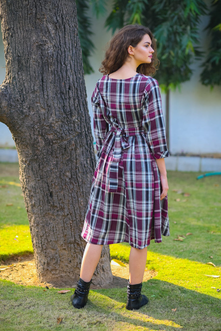 Mulberry Plaid Maternity & Nursing Knee Dress MOMZJOY.COM