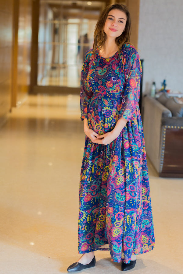 Maternity Kurti Zippers Gown Dress Women Kurta Nursing Feeding Grey Floral  Print | eBay