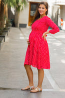 Chirpy Red Polka Maternity & Nursing Dress MOMZJOY.COM