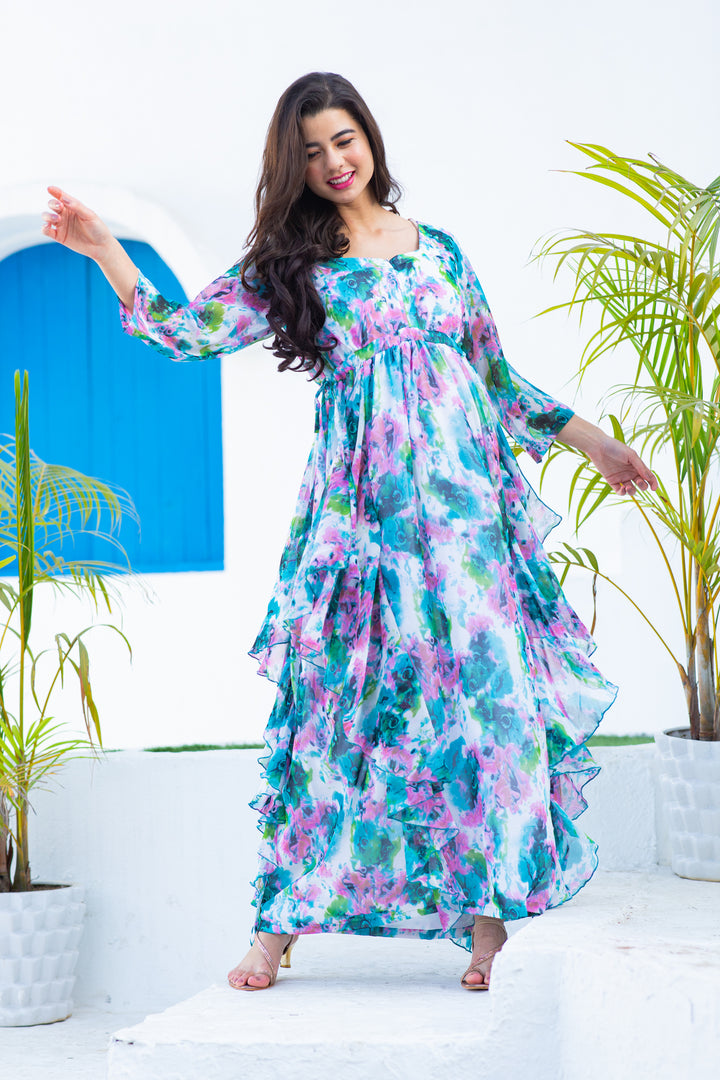 Luxe Vibrant Cascading Floral Maternity & Nursing Flow Dress momzjoy.com