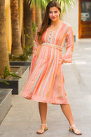 Peachy Striped Front Button Maternity & Nursing Dress - MOMZJOY.COM