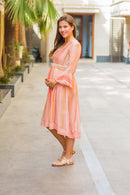 Peachy Striped Front Button Maternity & Nursing Dress - MOMZJOY.COM