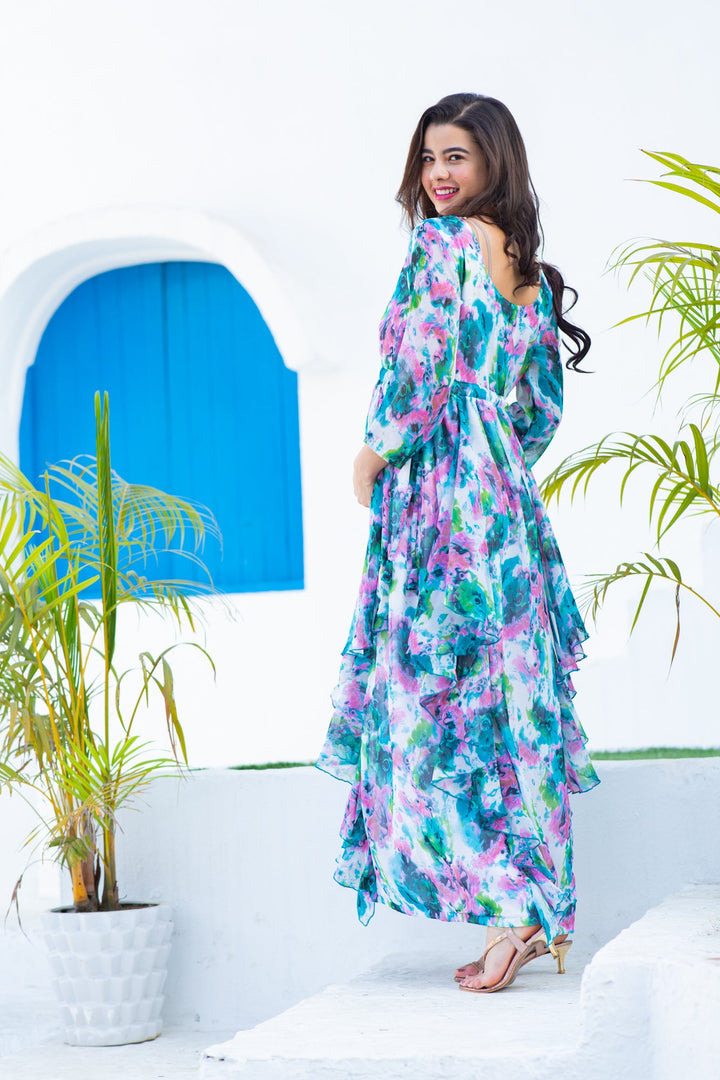 Luxe Vibrant Cascading Floral Maternity & Nursing Flow Dress momzjoy.com