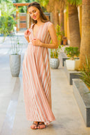 Peach White Striped Maternity & Nursing Dress momzjoy.com