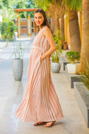 Peach White Striped Maternity & Nursing Dress momzjoy.com