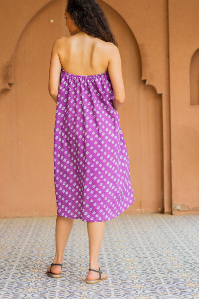 Serene Purple Halter Maternity Knee Dress (100% Cotton) momzjoy.com