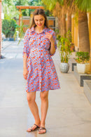 Orange Floral Stripe Maternity & Nursing Shirt Dress momzjoy.com