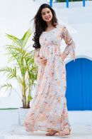 Tropical Cream Maternity & Nursing Frill Dress momzjoy.com