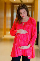 Red Polka Pintucks Maternity & Nursing Top MOMZJOY.COM