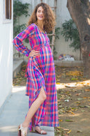 Mixed Berry Plaid Maternity & Nursing Dress momzjoy.com