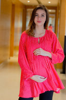 Red Polka Pintucks Maternity & Nursing Top MOMZJOY.COM