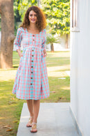 Peachy Vintage Plaid Front Button Maternity & Nursing Dress momzjoy.com