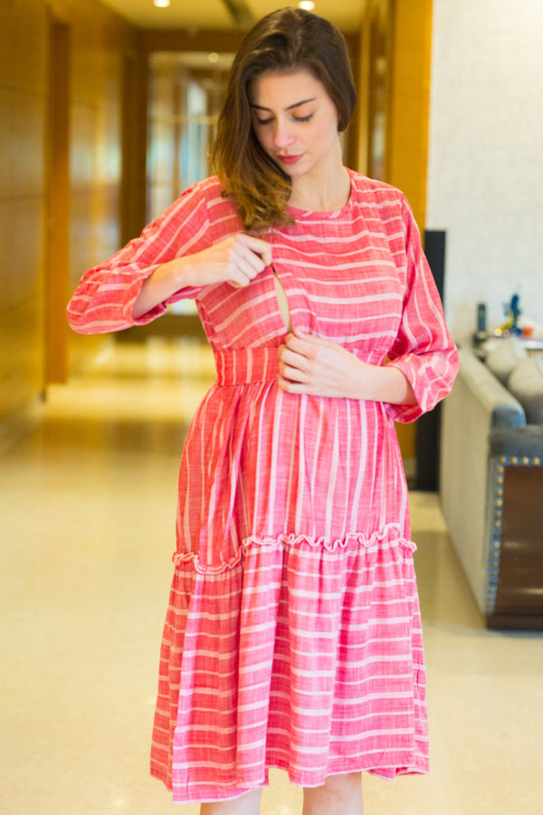 Rouge Striped Maternity & Nursing Dress MOMZJOY.COM