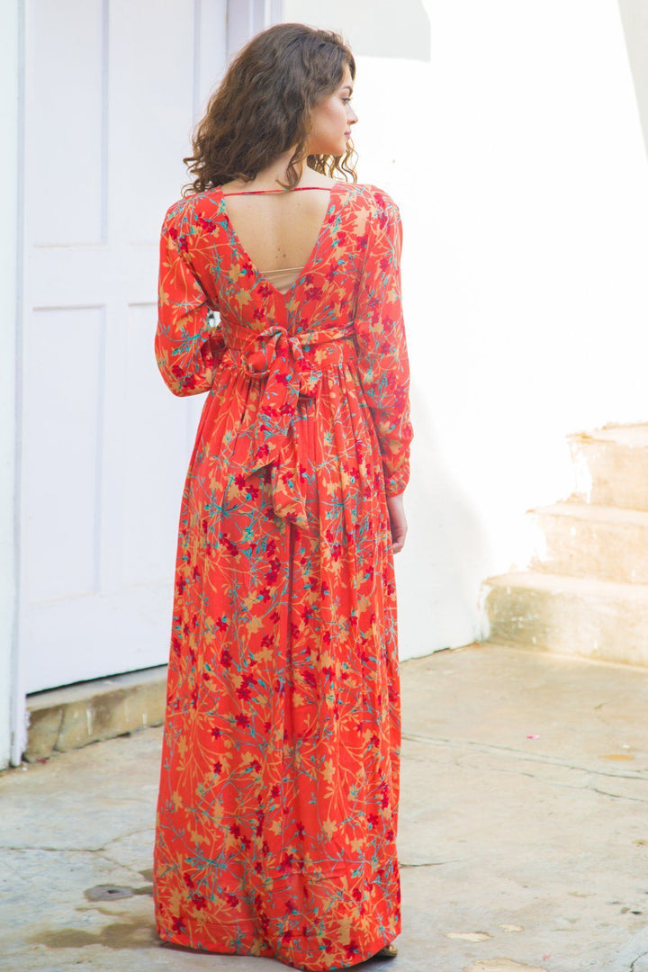 Apricot Floral Nursing Wrap Dress - MOMZJOY.COM