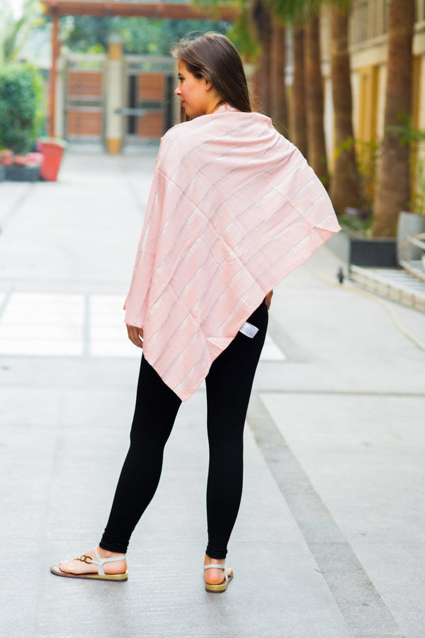 Luxe Peach Silver Stripe Embellished Nursing Stole momzjoy.com