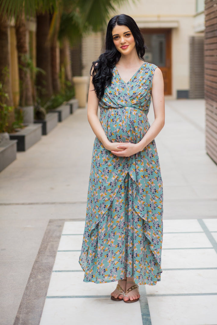 Unique Sage Green Maternity Dress MOMZJOY.COM