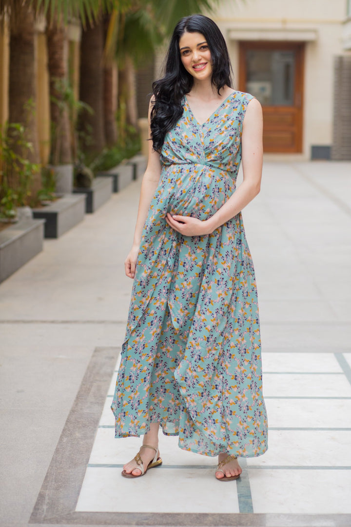 Unique Sage Green Maternity Dress MOMZJOY.COM