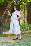 Angelic White Bloom Maternity & Nursing Frill Dress momzjoy.com