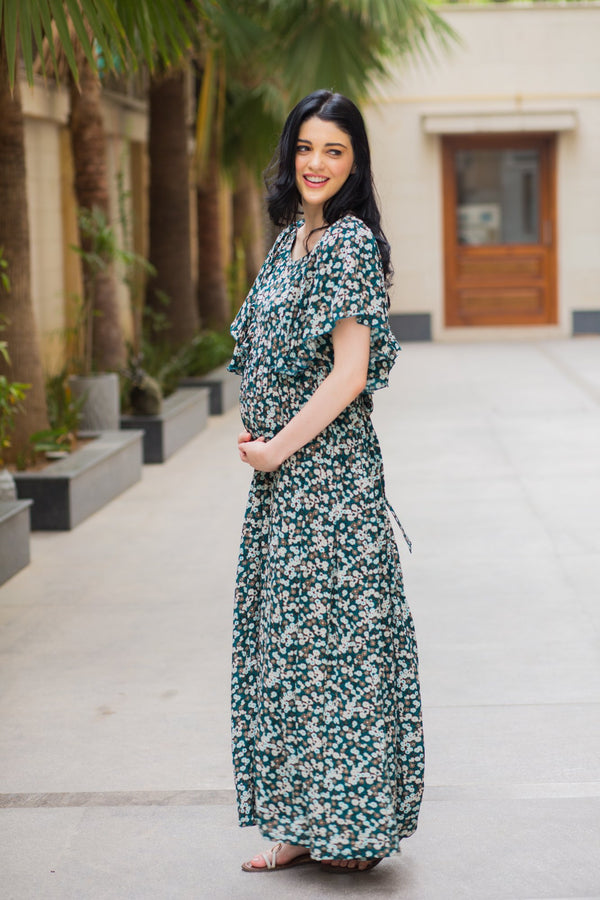 Exquisite Green Berry Maternity & Nursing Flap Dress - MOMZJOY.COM
